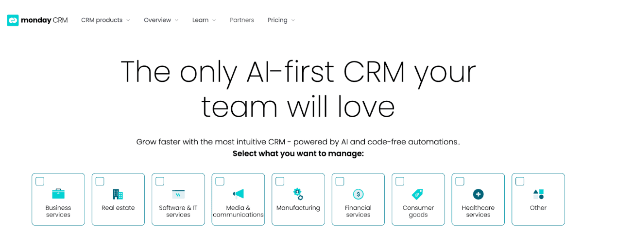 Monday Sales CRM Homepage