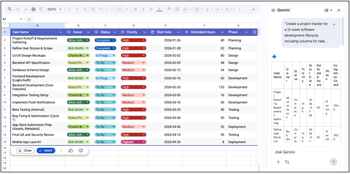 Google Sheets AI Side Panel