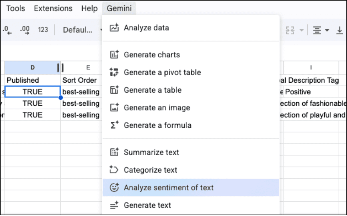 Google Sheets AI Side Panel