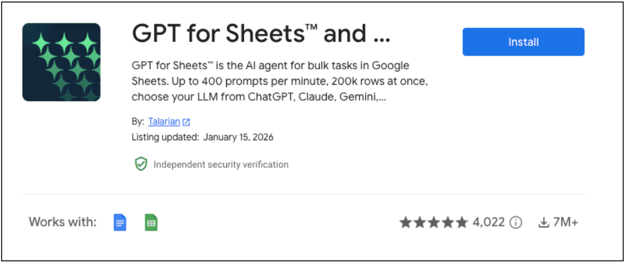 Google Sheets AI Side Panel