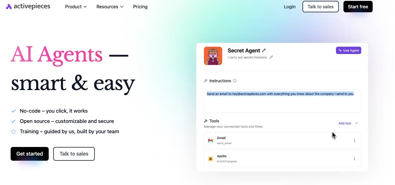 “screenshot of Activepieces homepage”