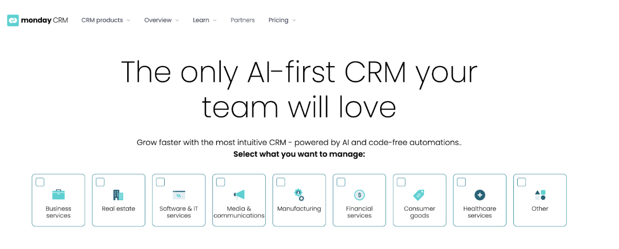 Monday Sales CRM Homepage