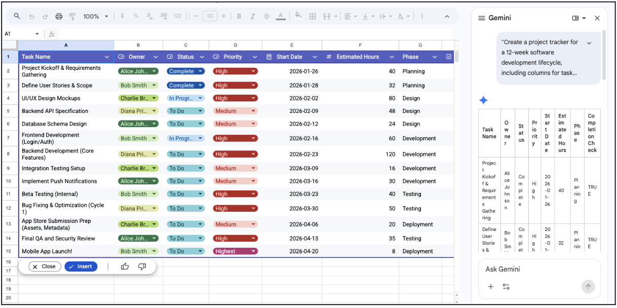 Google Sheets AI Side Panel