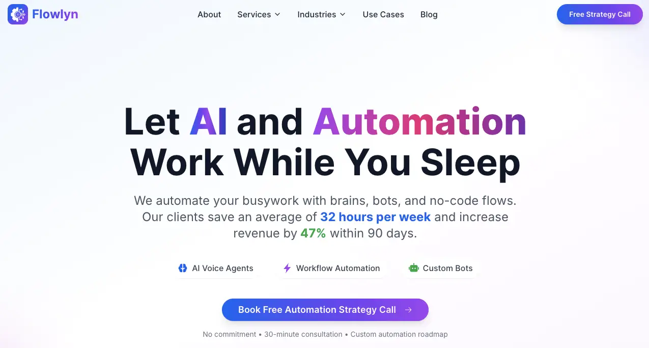 “Flowlyn service page screenshot of AI & automation”