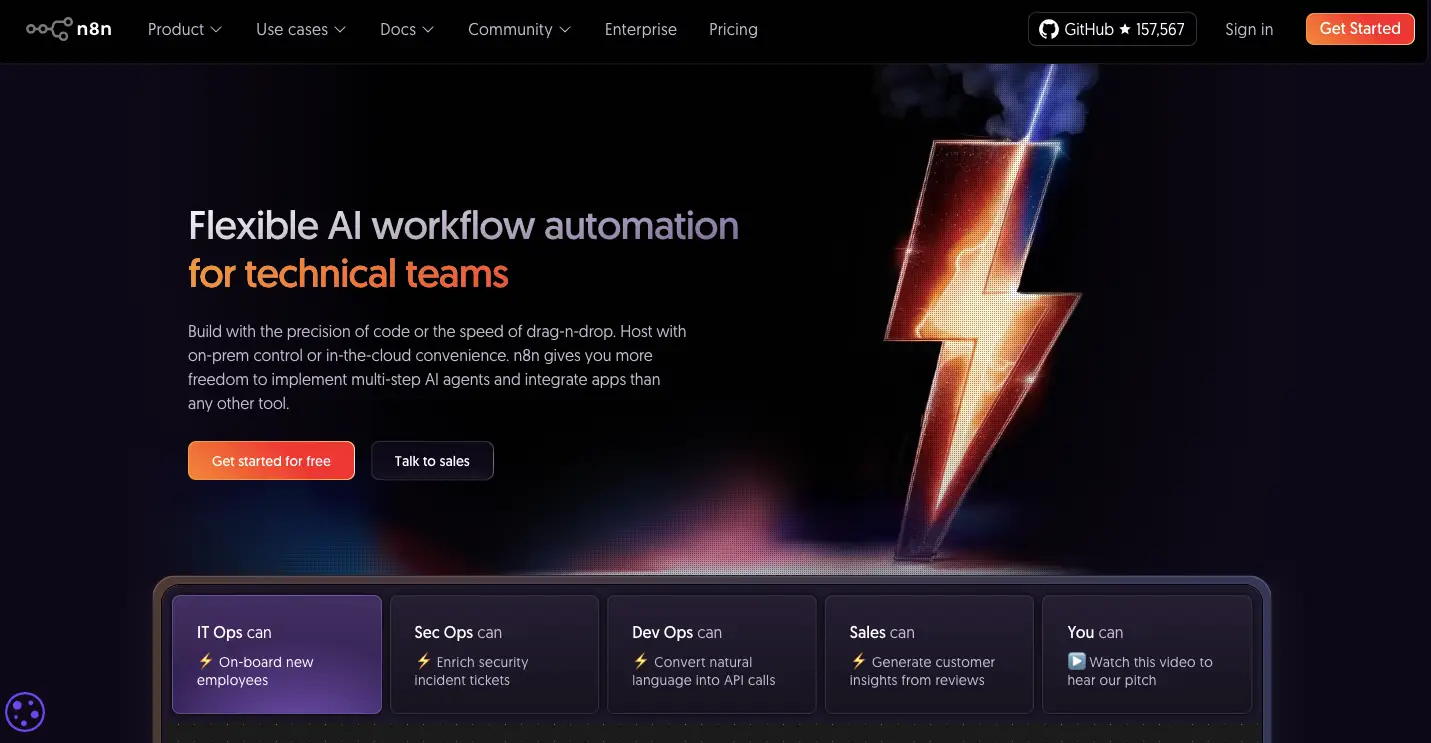 “screenshot of N8N’s homepage”